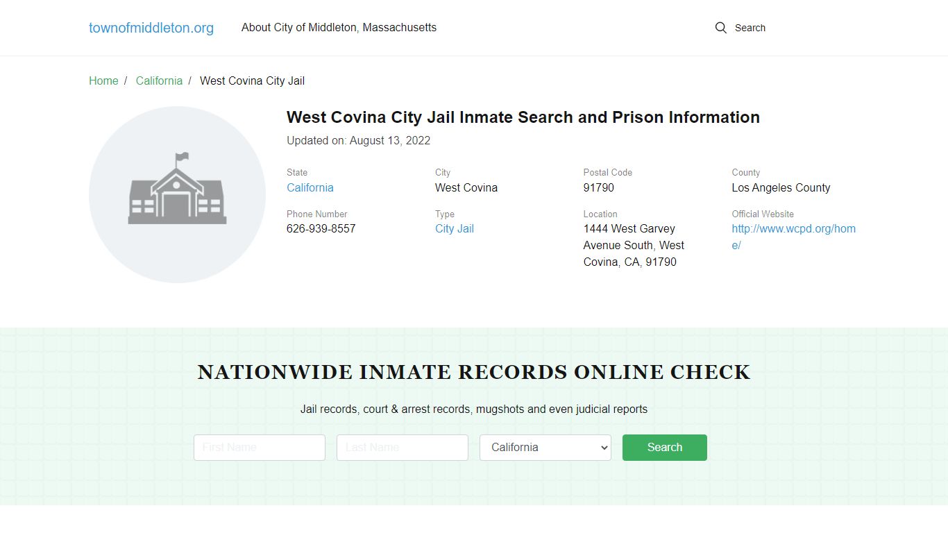 West Covina City Jail Inmate Search and Prison Information