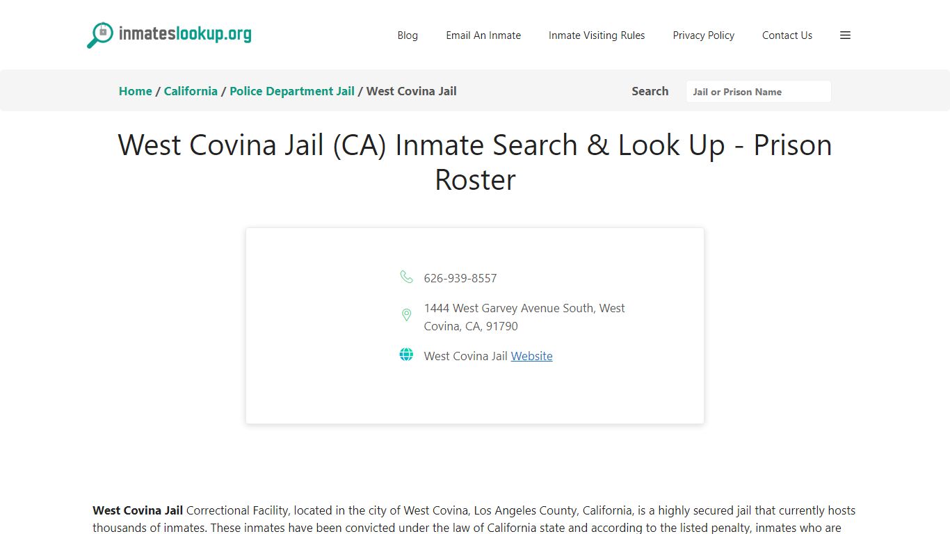 West Covina Jail (CA) Inmate Search & Look Up - Prison Roster