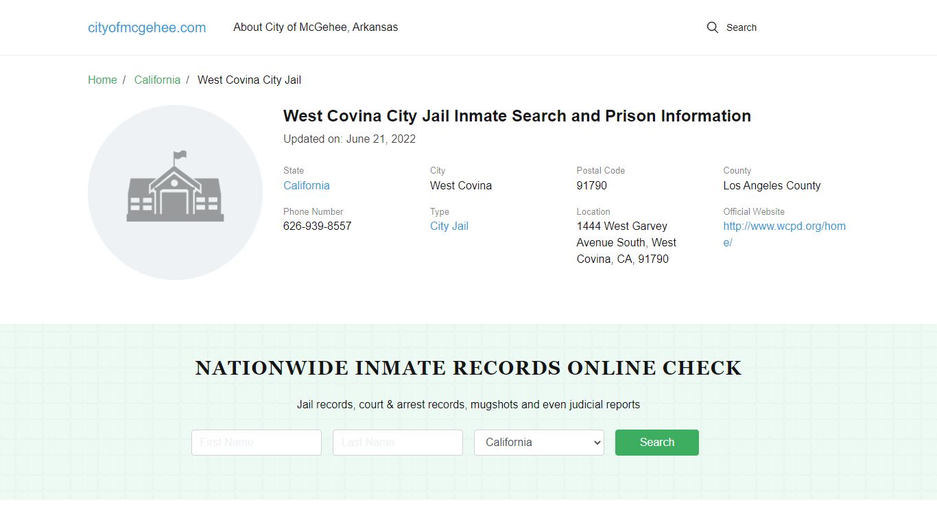 West Covina City Jail Inmate Search and Prison Information